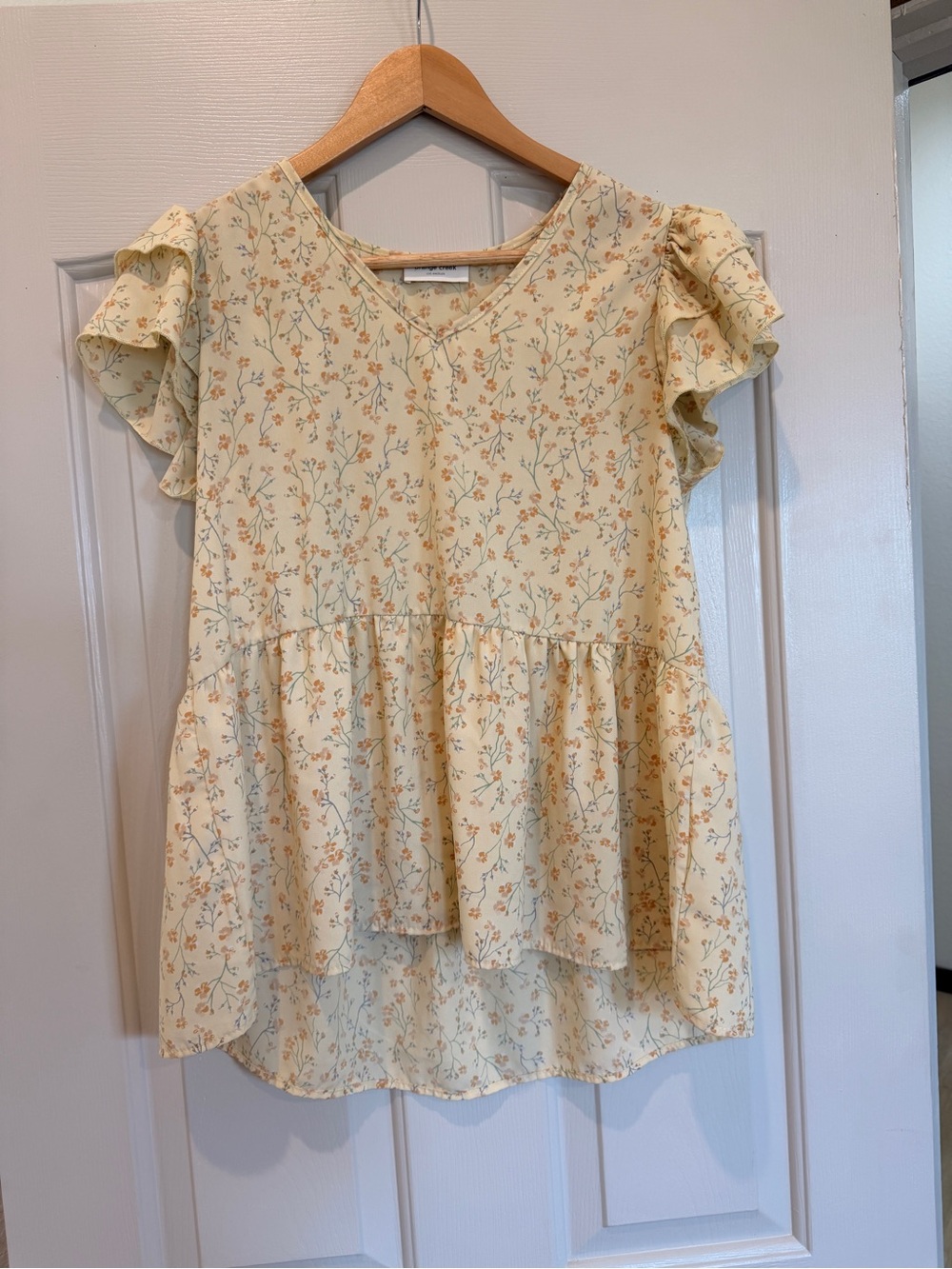 orange creek Yellow Floral Ruffle Sleeve Blouse